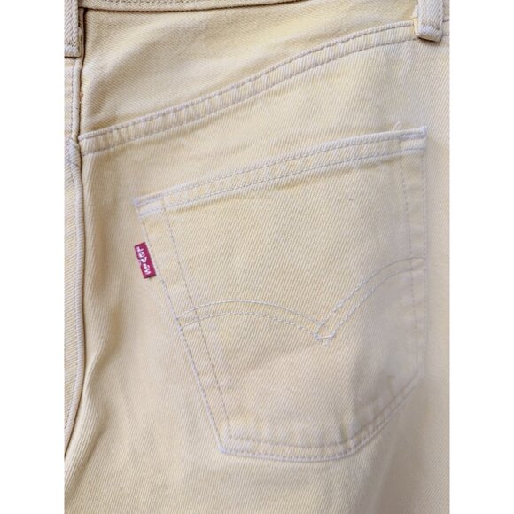 Levi's 501 Vintage 90s Yellow Denim Jeans With Gingham Plaid Side Panels - Picture 3 of 8